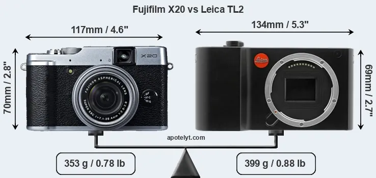 Size Fujifilm X20 vs Leica TL2