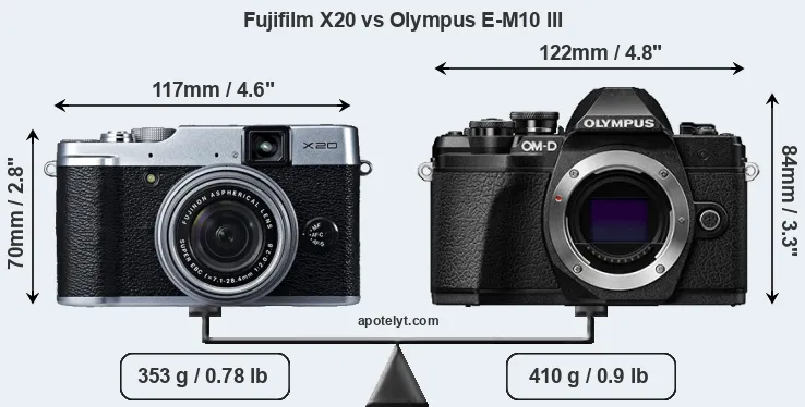 Size Fujifilm X20 vs Olympus E-M10 III