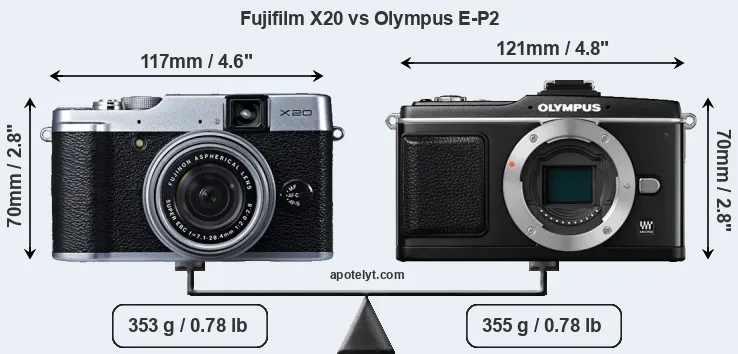 Size Fujifilm X20 vs Olympus E-P2