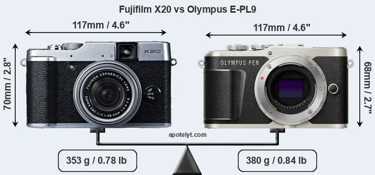 Size Fujifilm X20 vs Olympus E-PL9