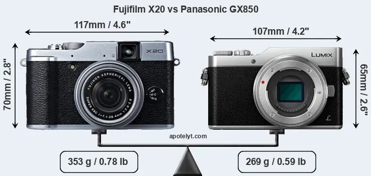 Size Fujifilm X20 vs Panasonic GX850