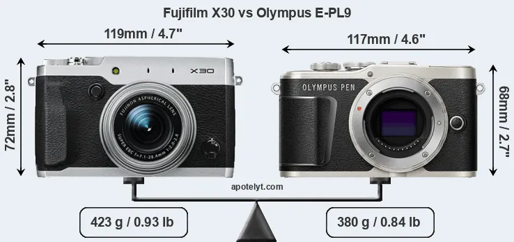 Size Fujifilm X30 vs Olympus E-PL9