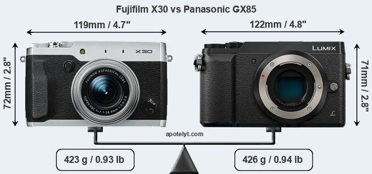 Size Fujifilm X30 vs Panasonic GX85
