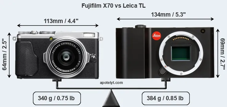 Size Fujifilm X70 vs Leica TL