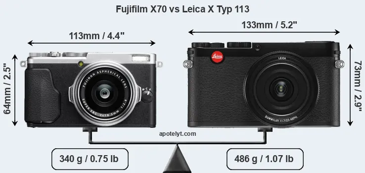 Size Fujifilm X70 vs Leica X Typ 113
