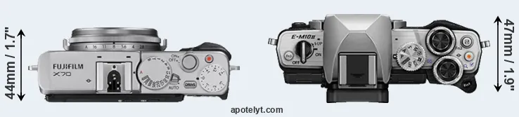 Compare X70 versus E-M10 II top