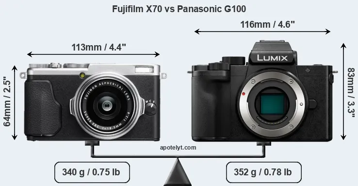 Size Fujifilm X70 vs Panasonic G100