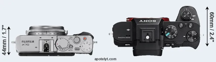 Compare X70 versus A7 II top
