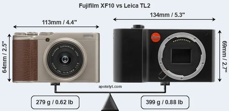 Size Fujifilm XF10 vs Leica TL2