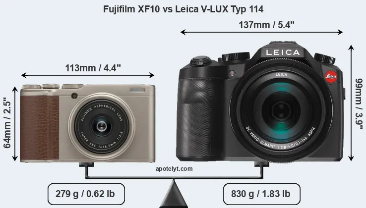 Size Fujifilm XF10 vs Leica V-LUX Typ 114