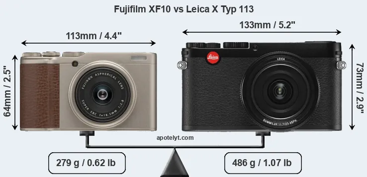 Size Fujifilm XF10 vs Leica X Typ 113