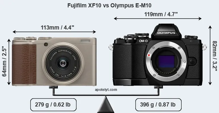 Size Fujifilm XF10 vs Olympus E-M10