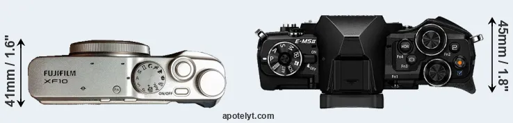 Compare XF10 versus E-M5 II top