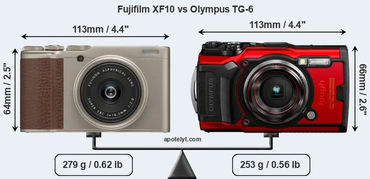 Size Fujifilm XF10 vs Olympus TG-6