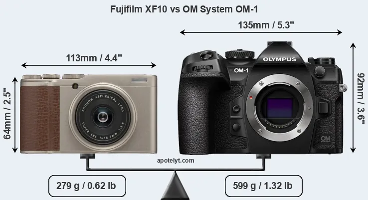 Size Fujifilm XF10 vs OM System OM-1