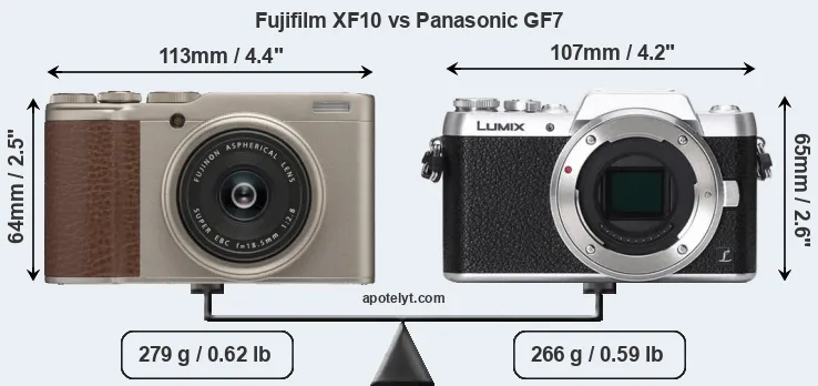 Size Fujifilm XF10 vs Panasonic GF7
