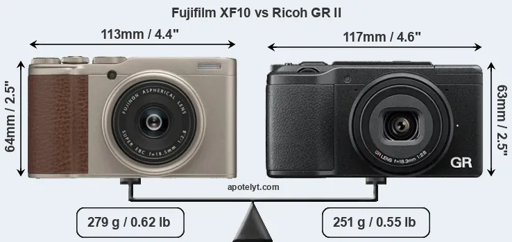 Size Fujifilm XF10 vs Ricoh GR II