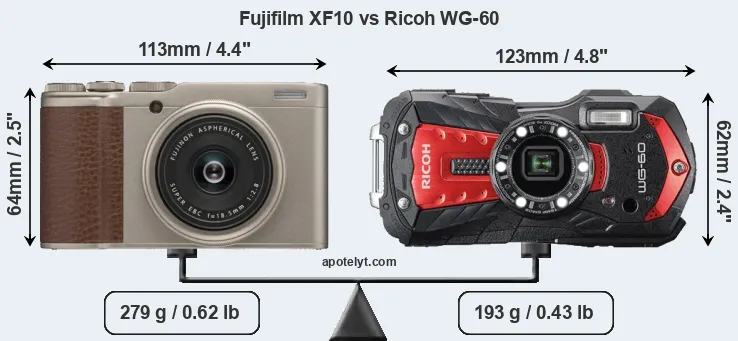 Size Fujifilm XF10 vs Ricoh WG-60