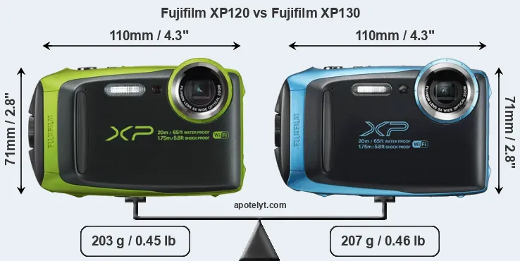 Size Fujifilm XP120 vs Fujifilm XP130