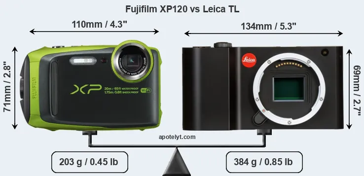 Size Fujifilm XP120 vs Leica TL
