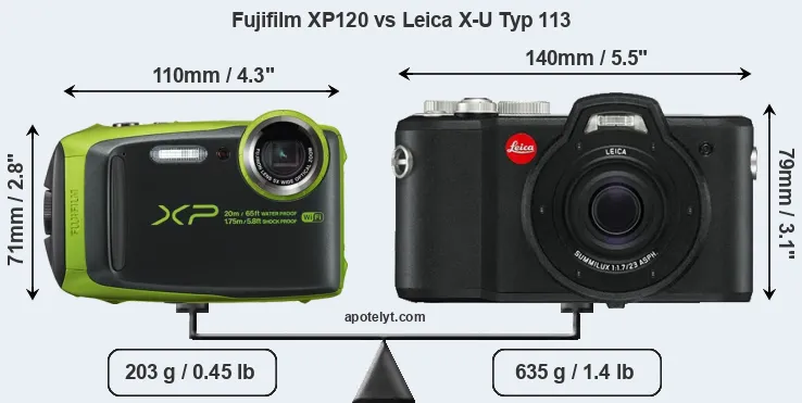 Size Fujifilm XP120 vs Leica X-U Typ 113