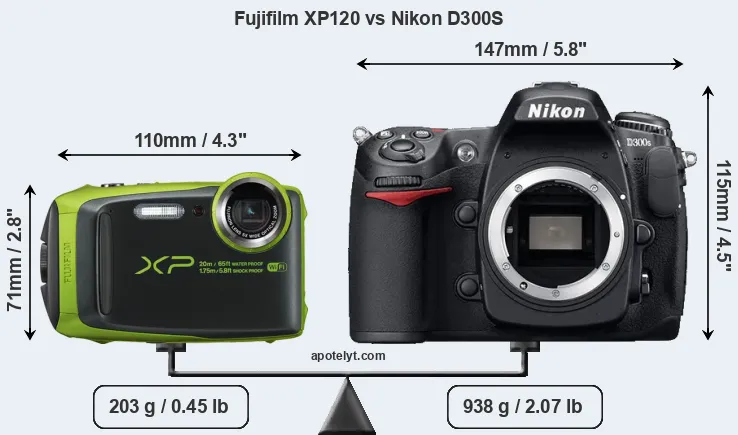 Size Fujifilm XP120 vs Nikon D300S