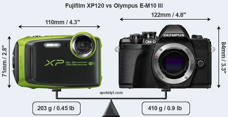 Size Fujifilm XP120 vs Olympus E-M10 III