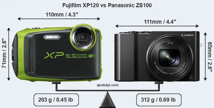 Size Fujifilm XP120 vs Panasonic ZS100