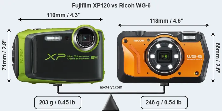Size Fujifilm XP120 vs Ricoh WG-6