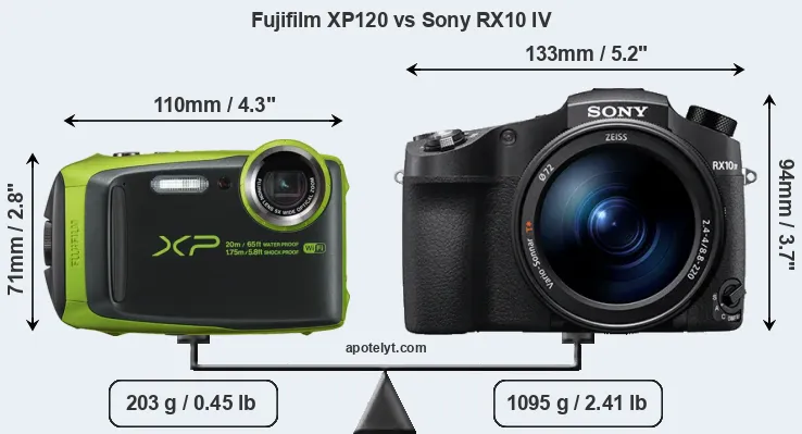 Size Fujifilm XP120 vs Sony RX10 IV