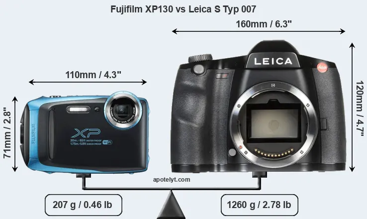 Size Fujifilm XP130 vs Leica S Typ 007