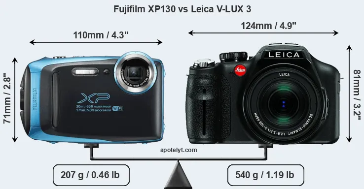 Size Fujifilm XP130 vs Leica V-LUX 3