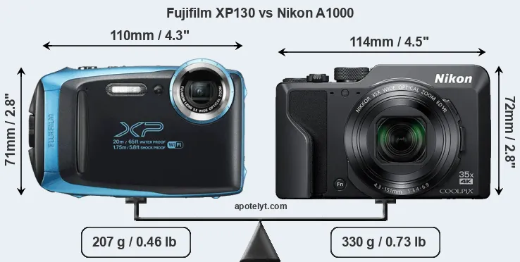 Size Fujifilm XP130 vs Nikon A1000