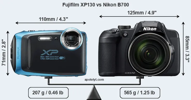 Size Fujifilm XP130 vs Nikon B700