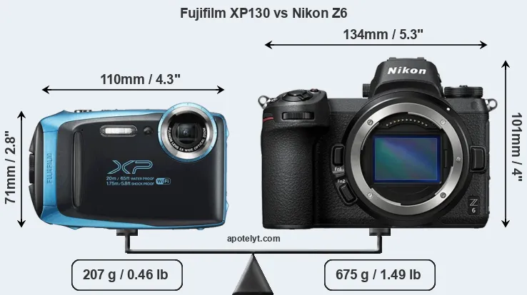 Size Fujifilm XP130 vs Nikon Z6