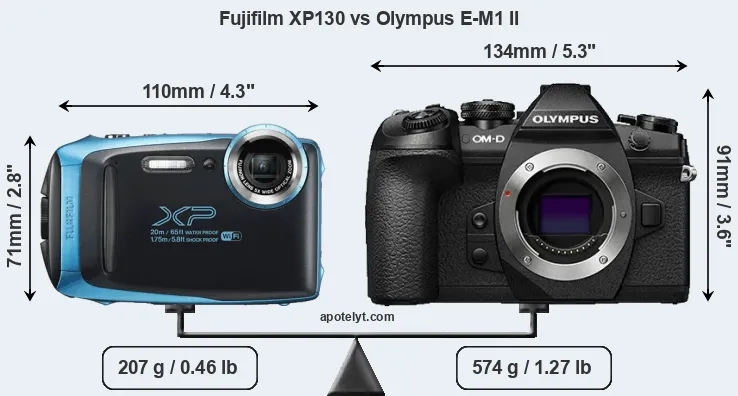 Size Fujifilm XP130 vs Olympus E-M1 II