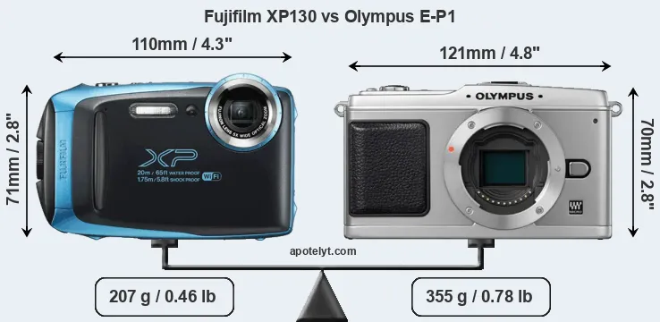Size Fujifilm XP130 vs Olympus E-P1