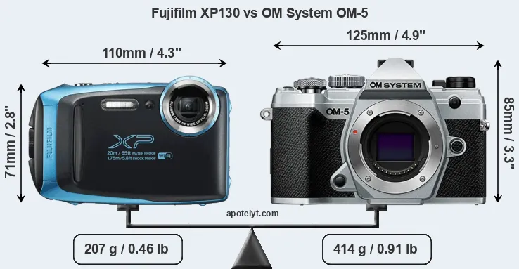 Size Fujifilm XP130 vs OM System OM-5