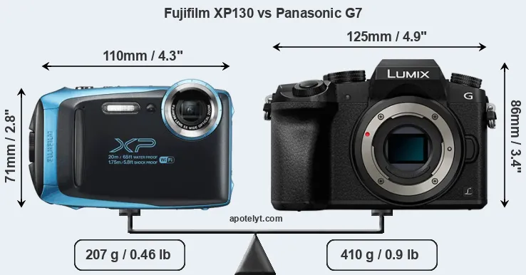 Size Fujifilm XP130 vs Panasonic G7