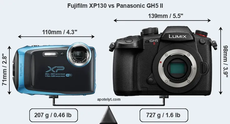 Size Fujifilm XP130 vs Panasonic GH5 II