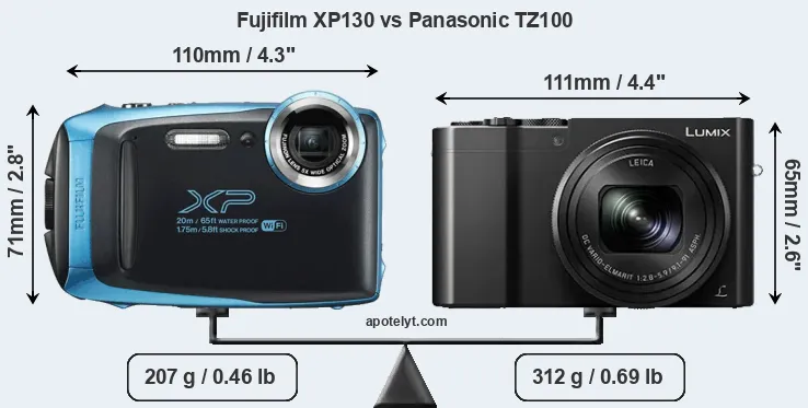 Size Fujifilm XP130 vs Panasonic TZ100