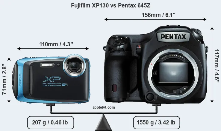 Size Fujifilm XP130 vs Pentax 645Z