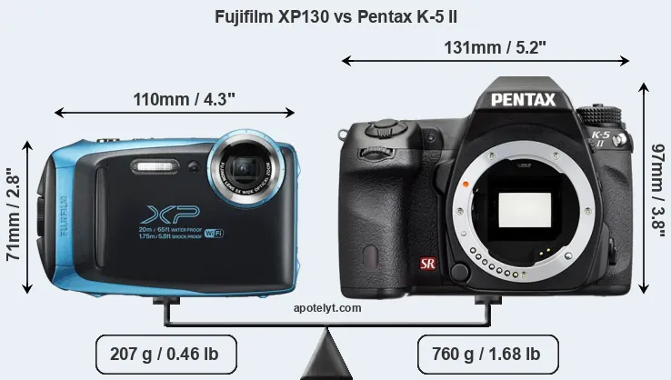 Size Fujifilm XP130 vs Pentax K-5 II