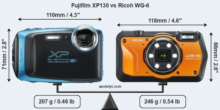 Size Fujifilm XP130 vs Ricoh WG-6
