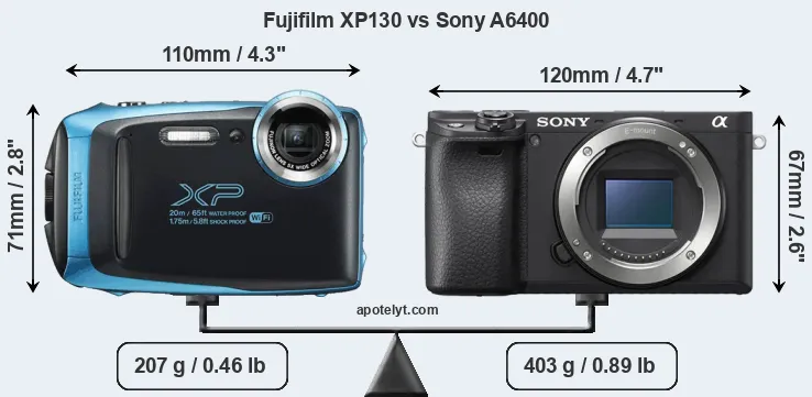 Size Fujifilm XP130 vs Sony A6400