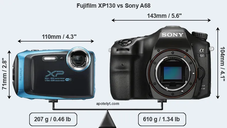 Size Fujifilm XP130 vs Sony A68