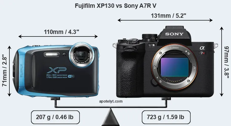 Size Fujifilm XP130 vs Sony A7R V
