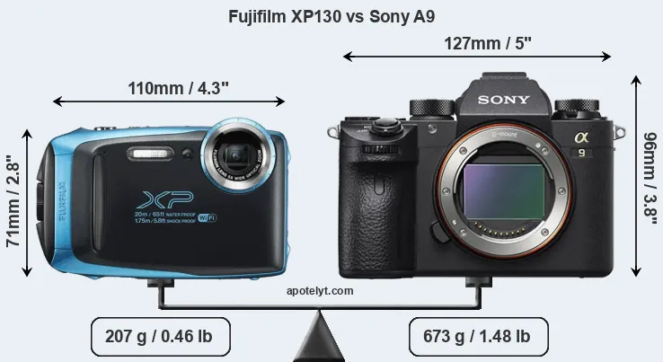 Size Fujifilm XP130 vs Sony A9