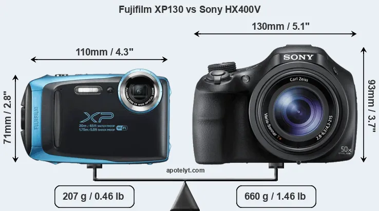 Size Fujifilm XP130 vs Sony HX400V