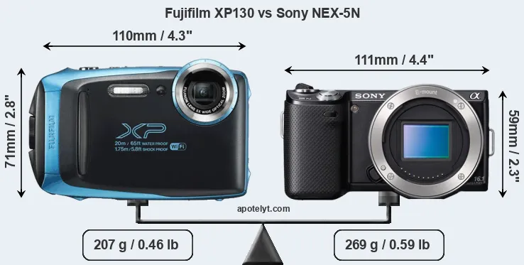 Size Fujifilm XP130 vs Sony NEX-5N